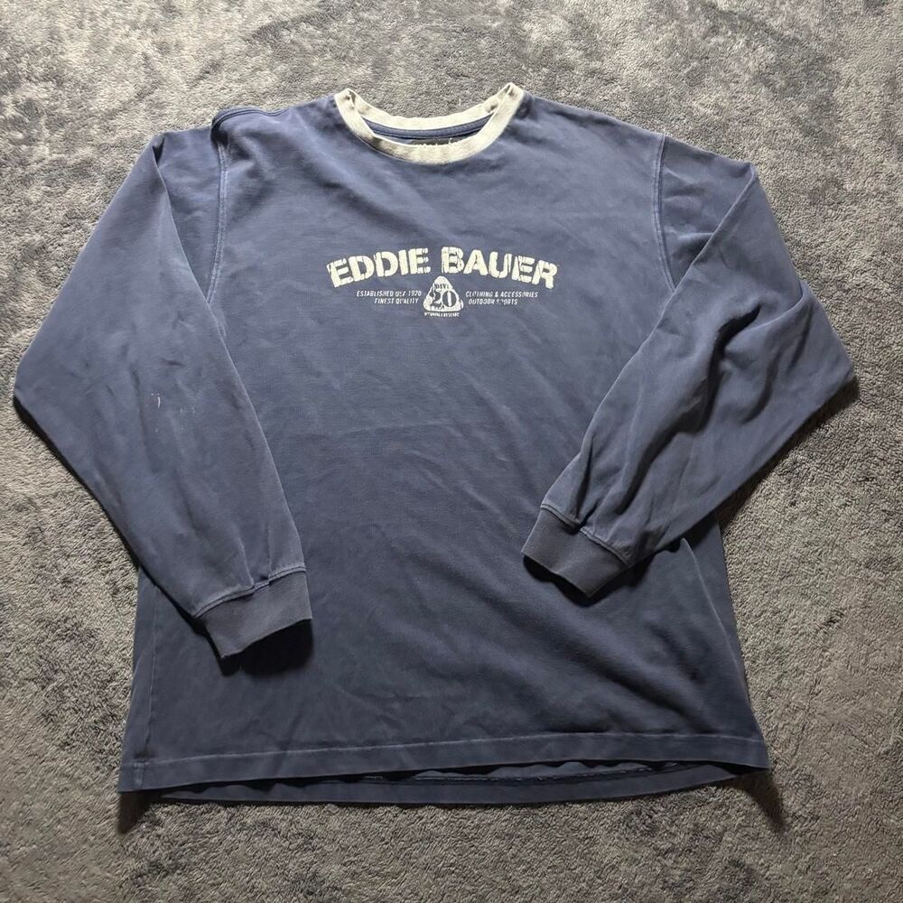 Vintage Eddie Bauer Sport Long Sleeve Sweatshirt Mens Medium Navy Blue Cotton